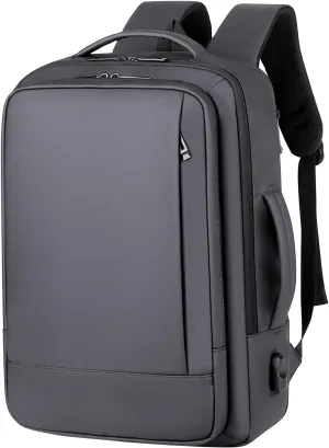 Expandable Laptop Backpack, 16 Inch Water-Resistant Bag with USB Charging Port, Business College Backpack for Men & Women, Gray