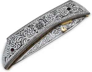 Exquisite 9-inch Hand-Crafted Folding Knife - 3.5-inch D2 Steel Blade with 4.5-inch Hand-Engraved Stainless Steel Handle - Ideal for Collection & Gifts, EDC Tool