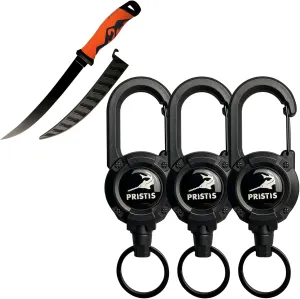 Exquisite Utility Multi-Function Fishing Tool Combination, 3 Pack Heavy Duty Zinger Retractors & 9'' Fishing Filet Knife, Nice Gift for Family