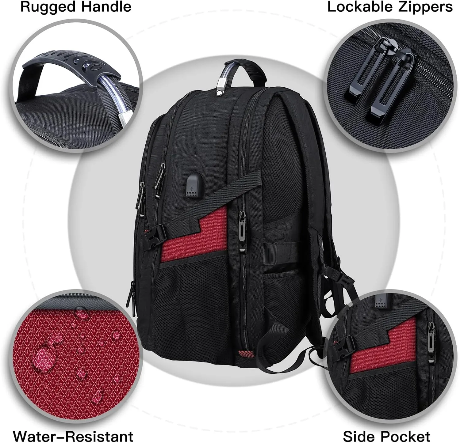 Extra Large Backpack, Travel Laptop Backpack, Sturdy TSA Water Resistant 17.3 Inch Carry on Backpacks with USB Port, Anti Theft Business Computer Backpacks Gifts for Men Women, Red