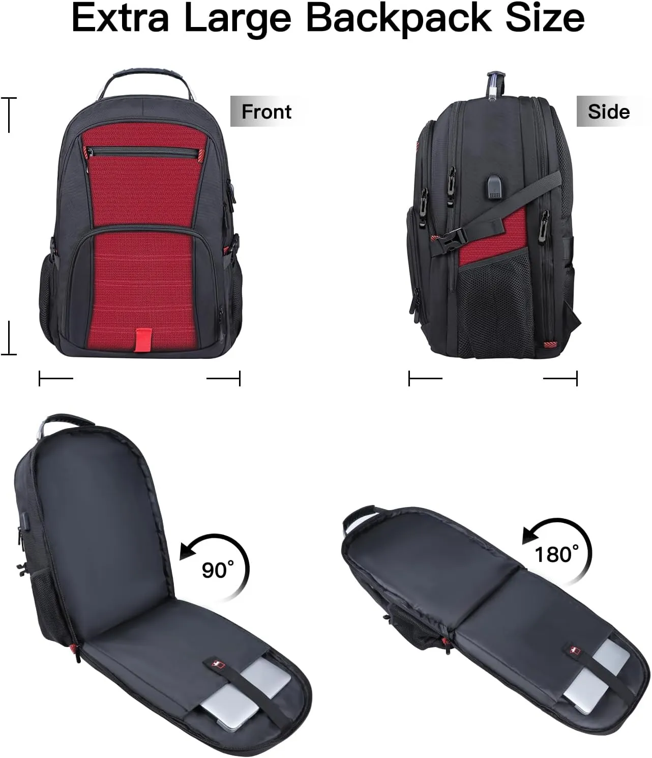 Extra Large Backpack, Travel Laptop Backpack, Sturdy TSA Water Resistant 17.3 Inch Carry on Backpacks with USB Port, Anti Theft Business Computer Backpacks Gifts for Men Women, Red