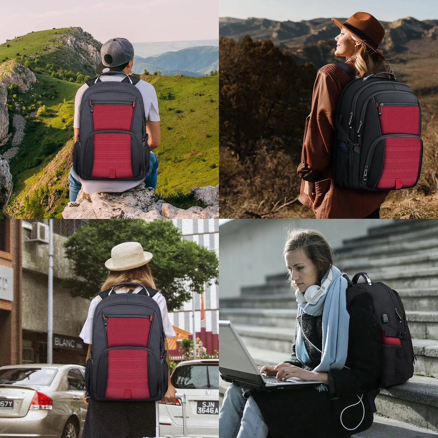 Extra Large Backpack, Travel Laptop Backpack, Sturdy TSA Water Resistant 17.3 Inch Carry on Backpacks with USB Port, Anti Theft Business Computer Backpacks Gifts for Men Women, Red