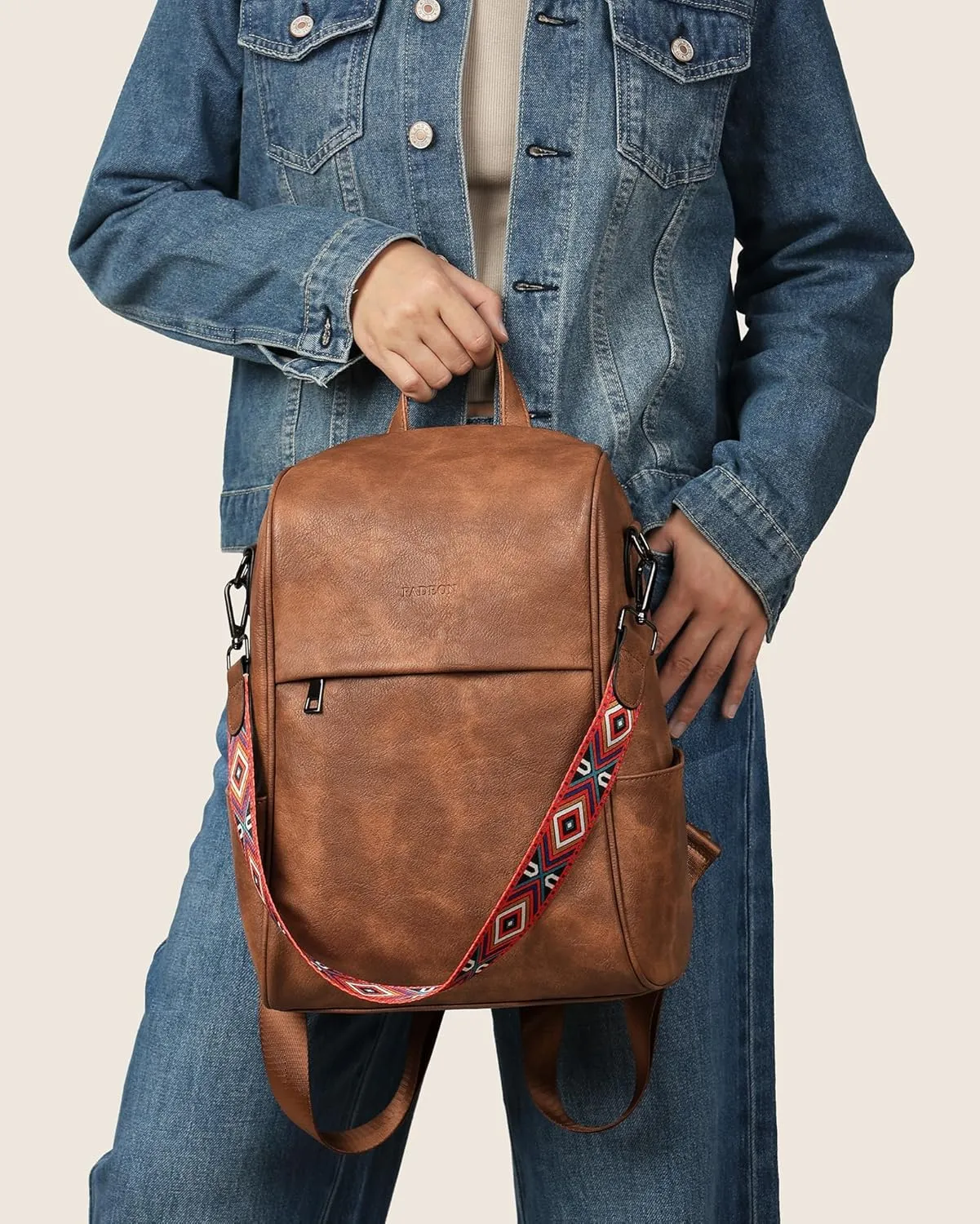 FADEON Leather Backpack Purse for Women Designer Travel Backpack Purses PU Fashion Ladies Shoulder Bag with Tassel