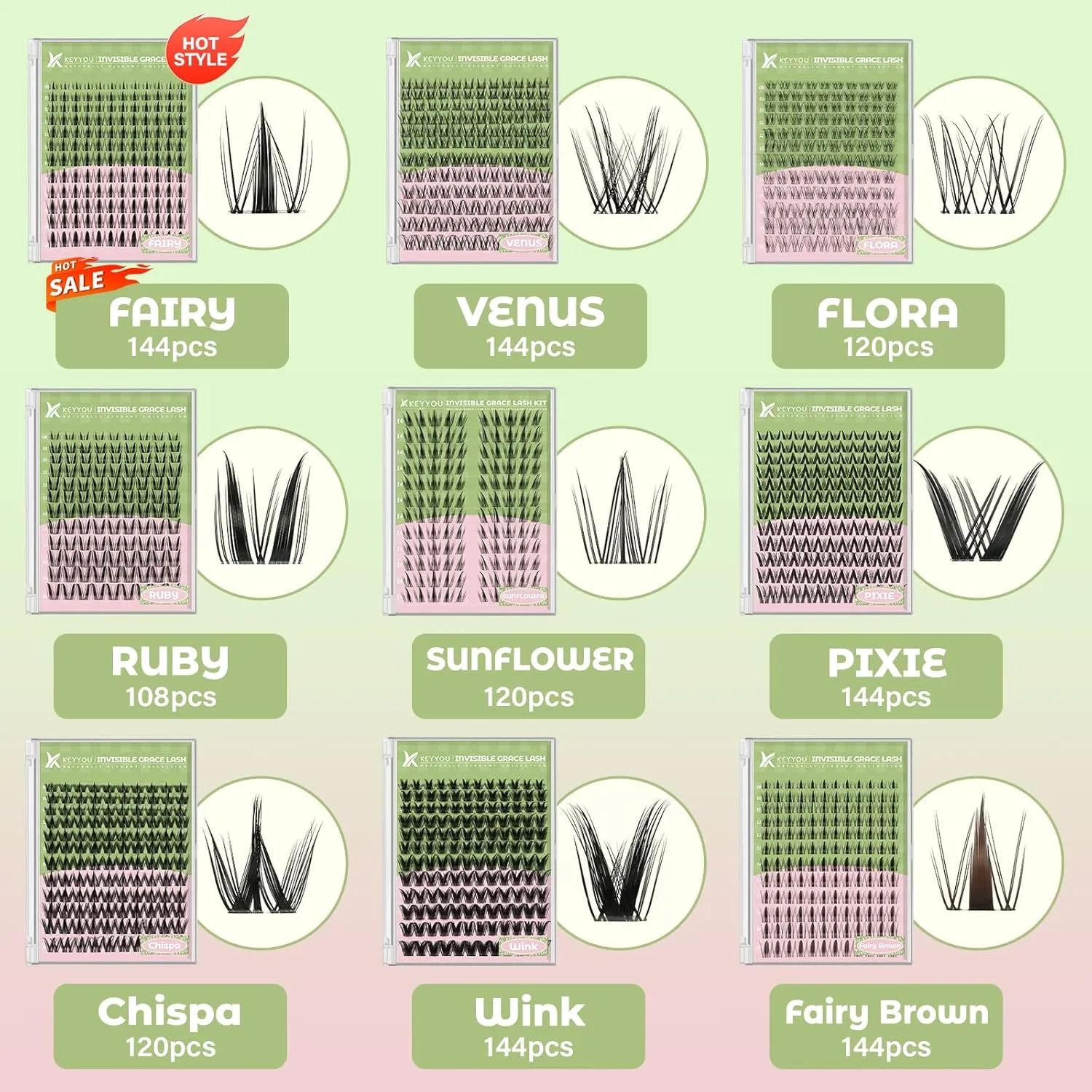Fairy Brown Lash Clusters Kit Lash Extension Kit D Curl 144Pcs Eyelash Extension Kit Wispy Natural Invisible Band Lash Kit with Waterproof DIY Lash Extension Kit at Home(Fairy Brown-D-8-18MIX)