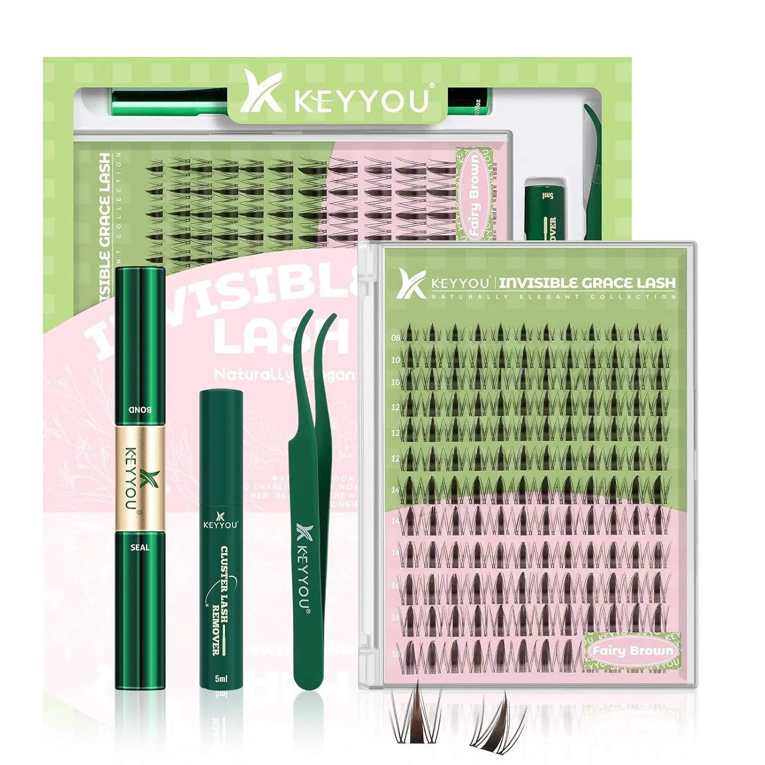 Fairy Brown Lash Clusters Kit Lash Extension Kit D Curl 144Pcs Eyelash Extension Kit Wispy Natural Invisible Band Lash Kit with Waterproof DIY Lash Extension Kit at Home(Fairy Brown-D-8-18MIX)
