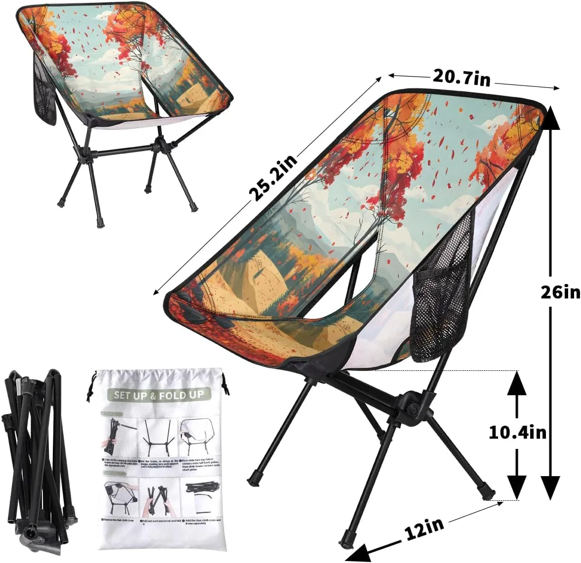 Falling Maple Leaf Portable Camping Chair Backpacking Chair Ultra Lightweight Compact Folding Chairs for Outside Beach Picnic Hiking