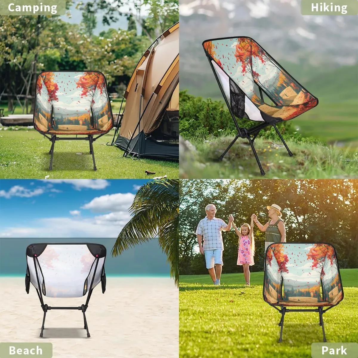 Falling Maple Leaf Portable Camping Chair Backpacking Chair Ultra Lightweight Compact Folding Chairs for Outside Beach Picnic Hiking