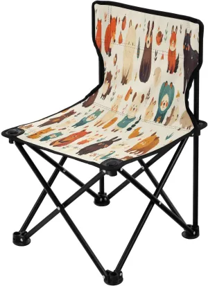 Farm Cute Cartoon Critters Portable Outdoor Folding Chair Anti-Slip Padded Oxford Cloth Stool Camping Chair Small for Beach Hiking Fishing Gardening Quad Camp Chair