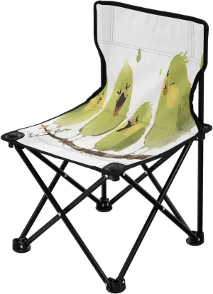 Farm Cute Green Bird Portable Outdoor Folding Chair Anti-Slip Padded Oxford Cloth Stool Camping Chair Small for Beach Hiking Fishing Gardening Quad Camp Chair