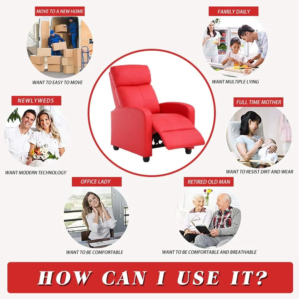 FDW Recliner Chair for Living Room Home Theater Seating Single Reclining Sofa Lounge Reading with Padded Seat Backrest
