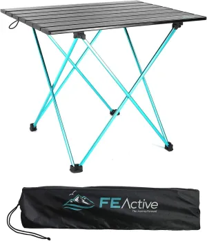 FE Active Camping Folding Table - Camping Table Compact, Sturdy, Lightweight, Portable Outdoor Aluminum Frame Furniture for Picnic, Beach, Hiking, Backpacking, Travel | Designed in California, USA