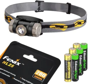 Fenix HL25 280 Lumen Light Weight CREE XP-G2 R5 LED Headlamp (Cadet Grey Color) with 3 X EdisonBright AAA Alkaline Batteries Bundle