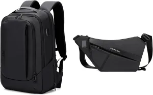 FENRUIEN 15.6 Inch Business Travel Backpack, Expandable Chest Bag