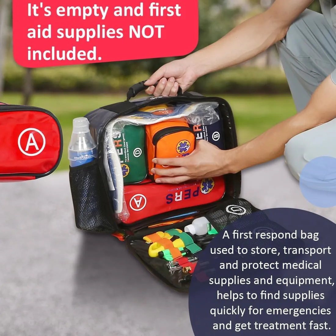 First Aid Bag Empty for EMT, EMS,Medical Rescue bag with 4-Divider Package,Emergency Bag for Rescue Tools,Durable,/Sturdy/Waterproof-Empty (Blue)