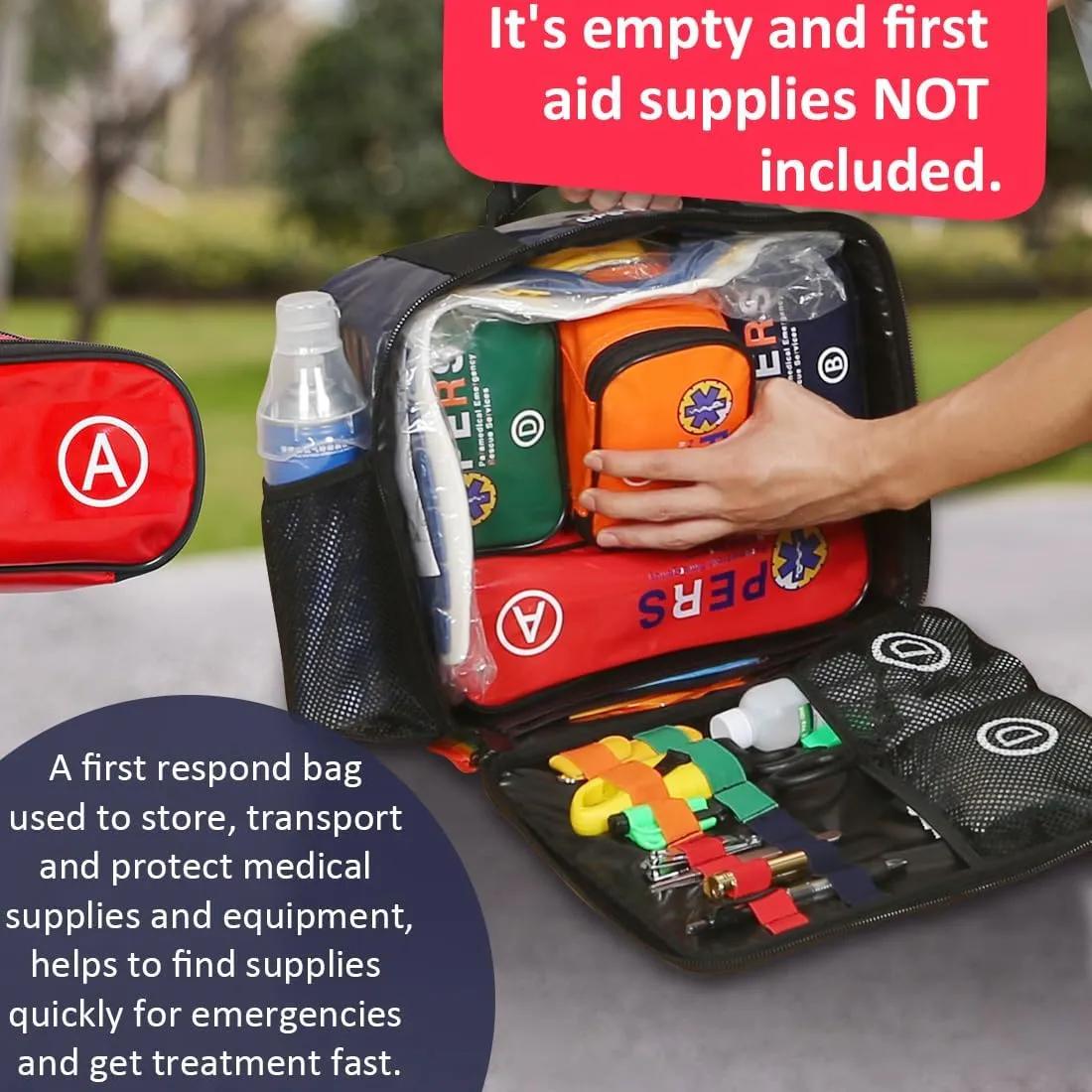 First Aid Bag Empty for EMT, EMS,Medical Rescue bag with 4-Divider Package,Emergency Bag for Rescue Tools,Durable,/Sturdy/Waterproof-Empty (Red)