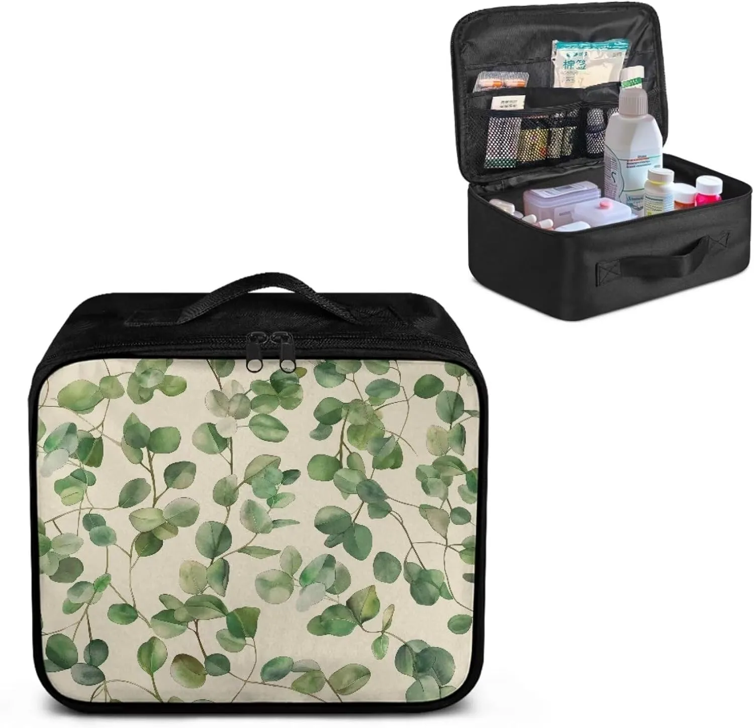 First Aid Bag Empty Medium Green Leaves Travel First Aid Pouch Empty Portable Travel Medicine Pouch Zipper Medical Supplies Organizer Bag for Camping Hiking Home Travel