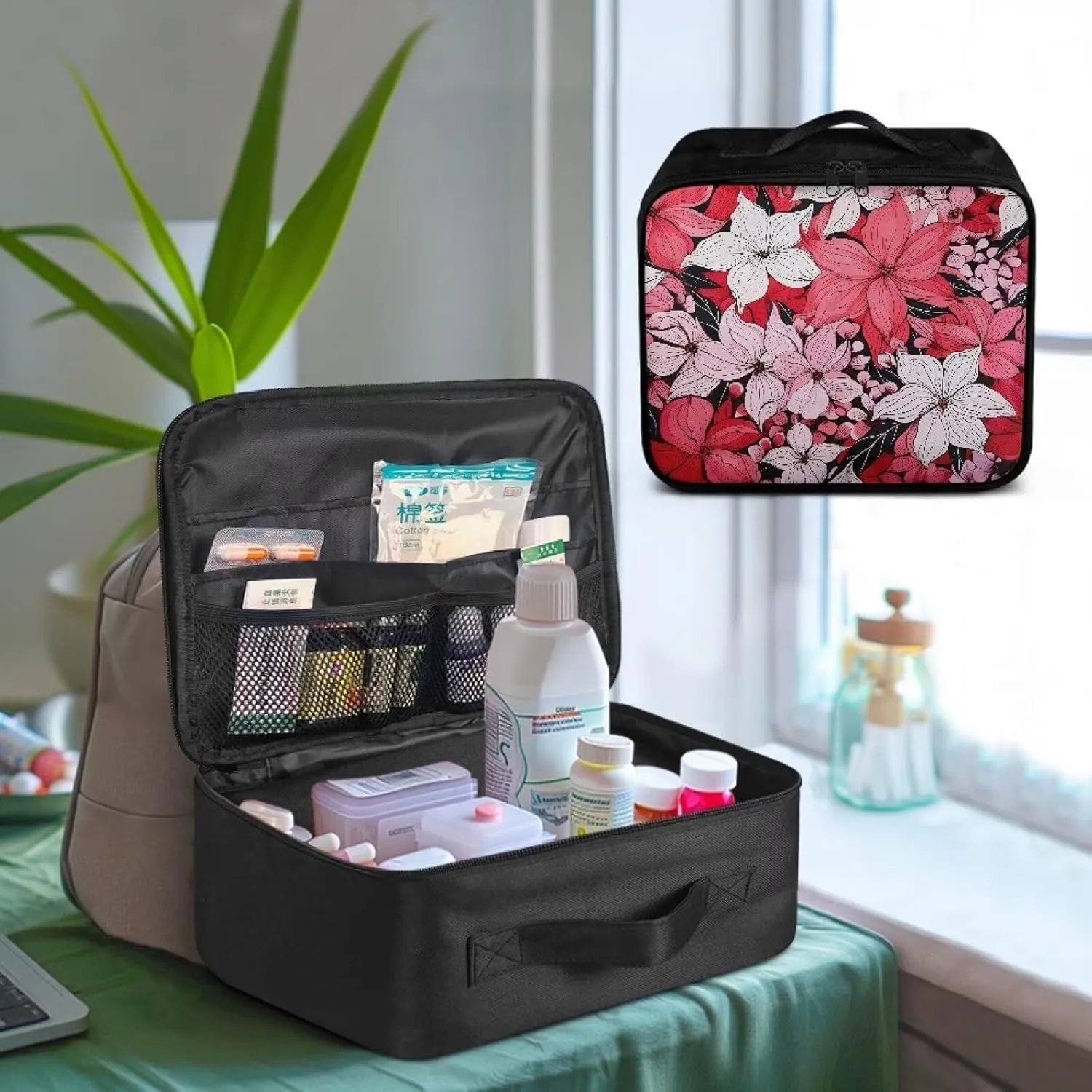 First Aid Bag Empty Tropical Flower Travel Medicine Kit Bag Zipper First Aid Pouches Empty Medium Emergency Trauma Kit Organizer Bag for Hiking, Camping, Car, Travel, Home and Outdoor