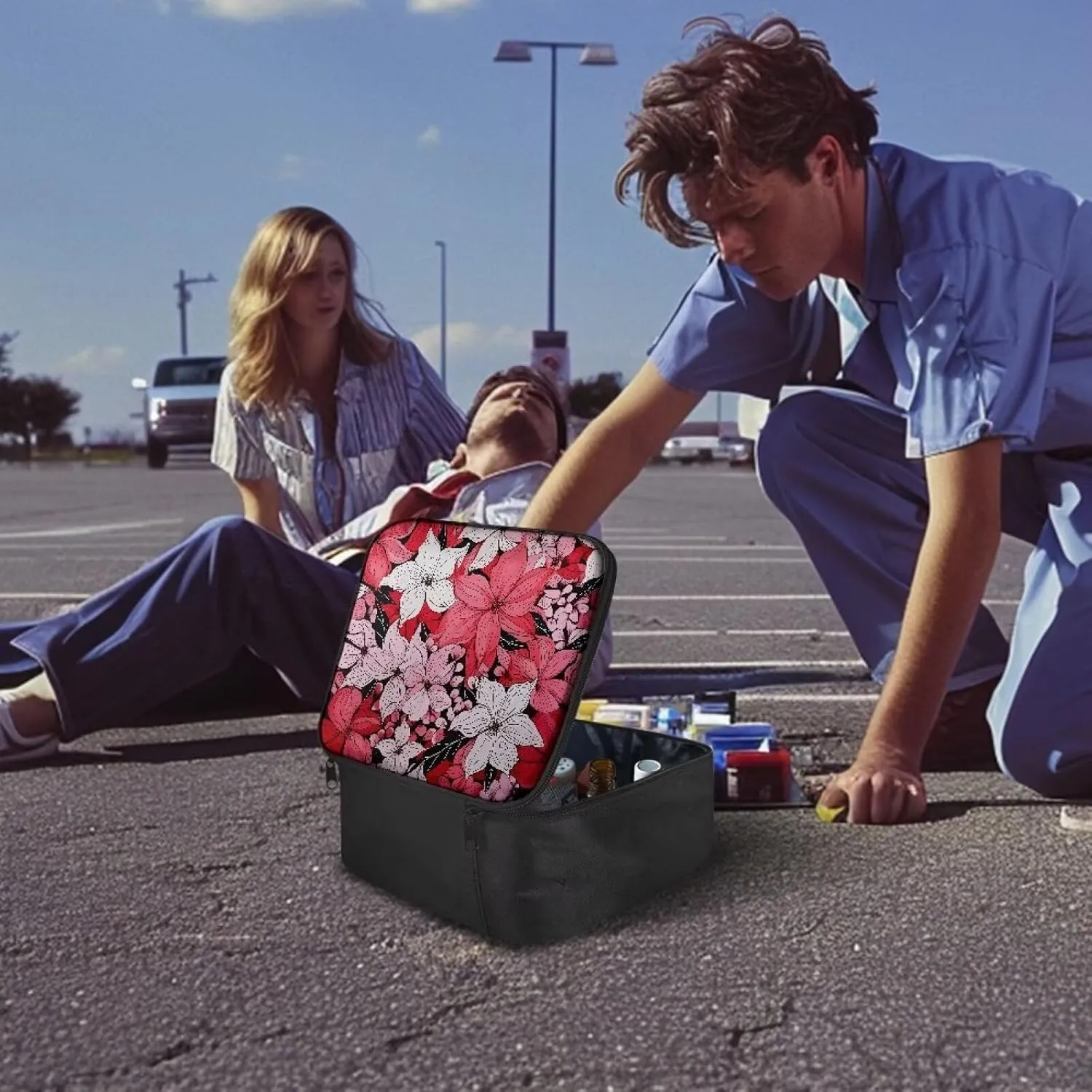 First Aid Bag Empty Tropical Flower Travel Medicine Kit Bag Zipper First Aid Pouches Empty Medium Emergency Trauma Kit Organizer Bag for Hiking, Camping, Car, Travel, Home and Outdoor