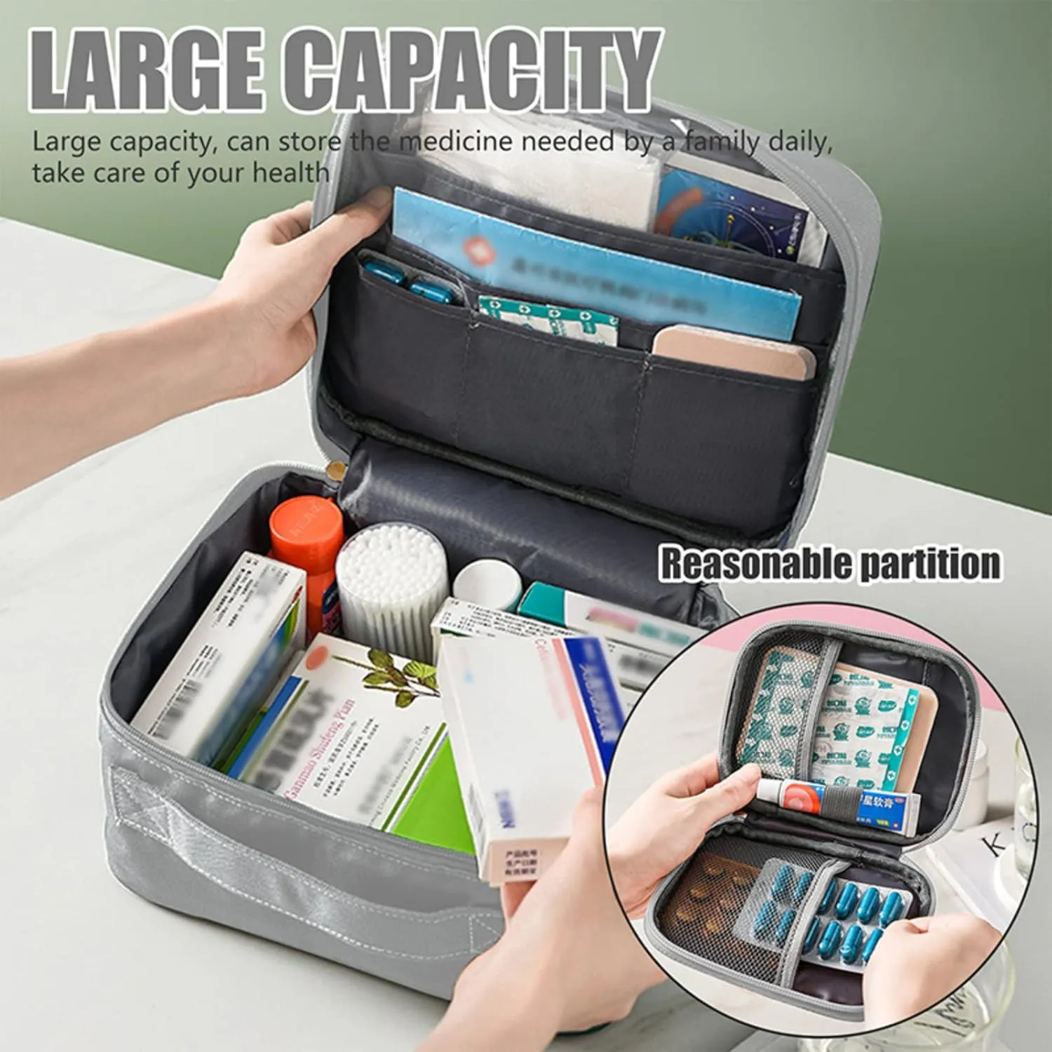 First Aid Bag Empty, Waterproof Emergency Medic Trauma Bag, Medicine Bag For Traveling ,Home Hiking Camping Car Office(Large,Grey)