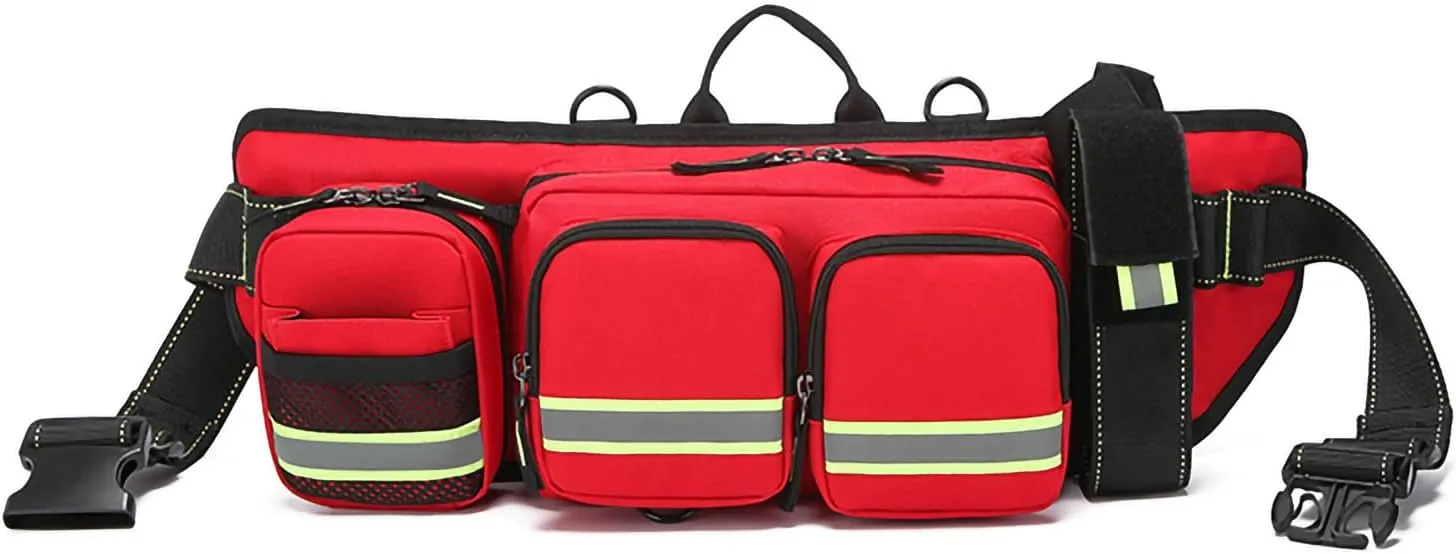First Aid Fanny Pack Empty,Large Emergency Medical Bags,Trauma Bag with Multiple Pockets & Adjustable Strap for Lifeguard,First Responder, Hiking,Travel
