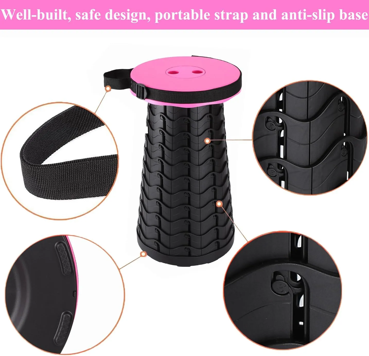 Fishboy Upgraded Collapsible Stool, 400lbs Max Weight, Lightweight But Sturdy, Portable Retractable Folding Telescoping Foldable Camping Stool for Adults Outdoor Fishing Hiking Gardening Travel BBQ
