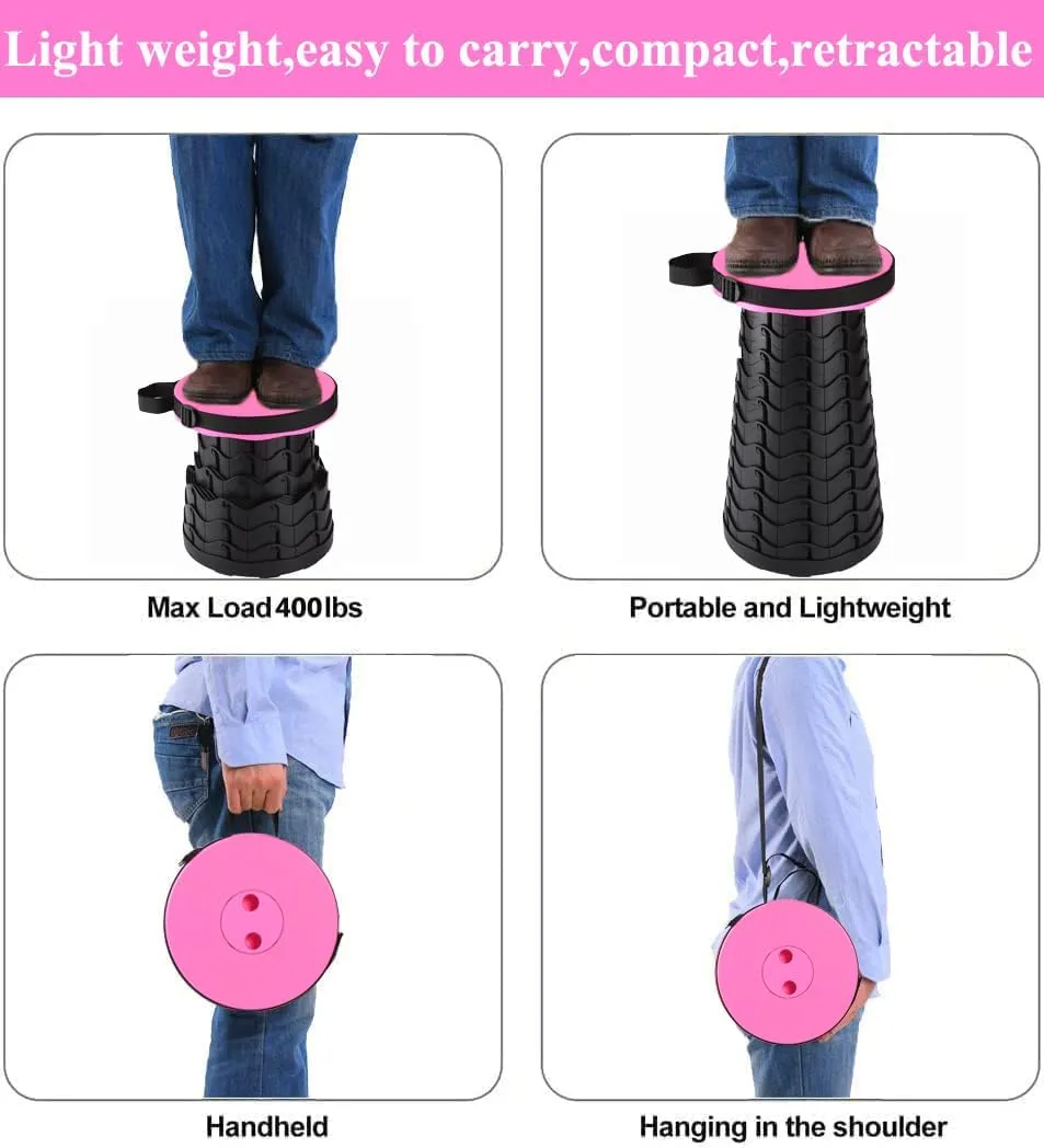 Fishboy Upgraded Collapsible Stool, 400lbs Max Weight, Lightweight But Sturdy, Portable Retractable Folding Telescoping Foldable Camping Stool for Adults Outdoor Fishing Hiking Gardening Travel BBQ