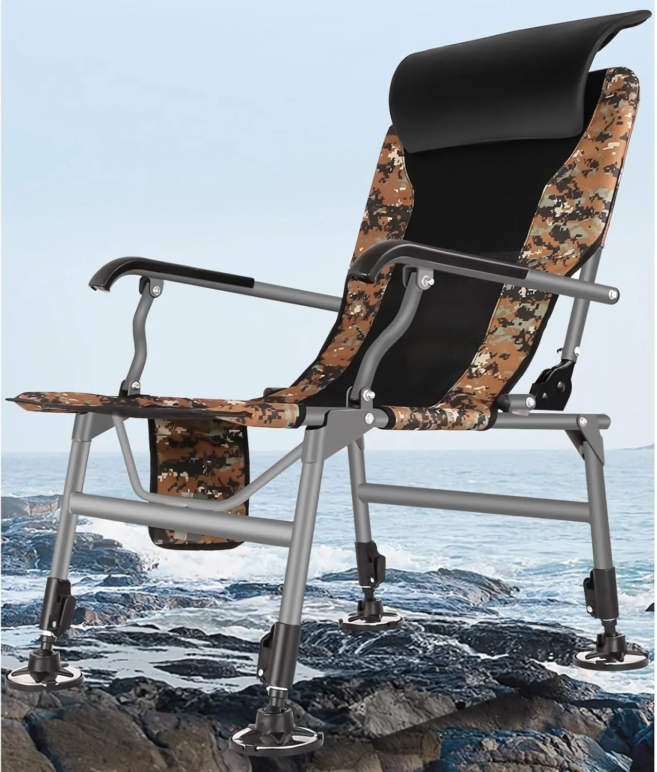 Fishing Chair Outdoor Folding Chair Full Back Padded Height Adjustable Camp Chair with Pillow Camping Fishing Recliner Chair Camping Chair(B)