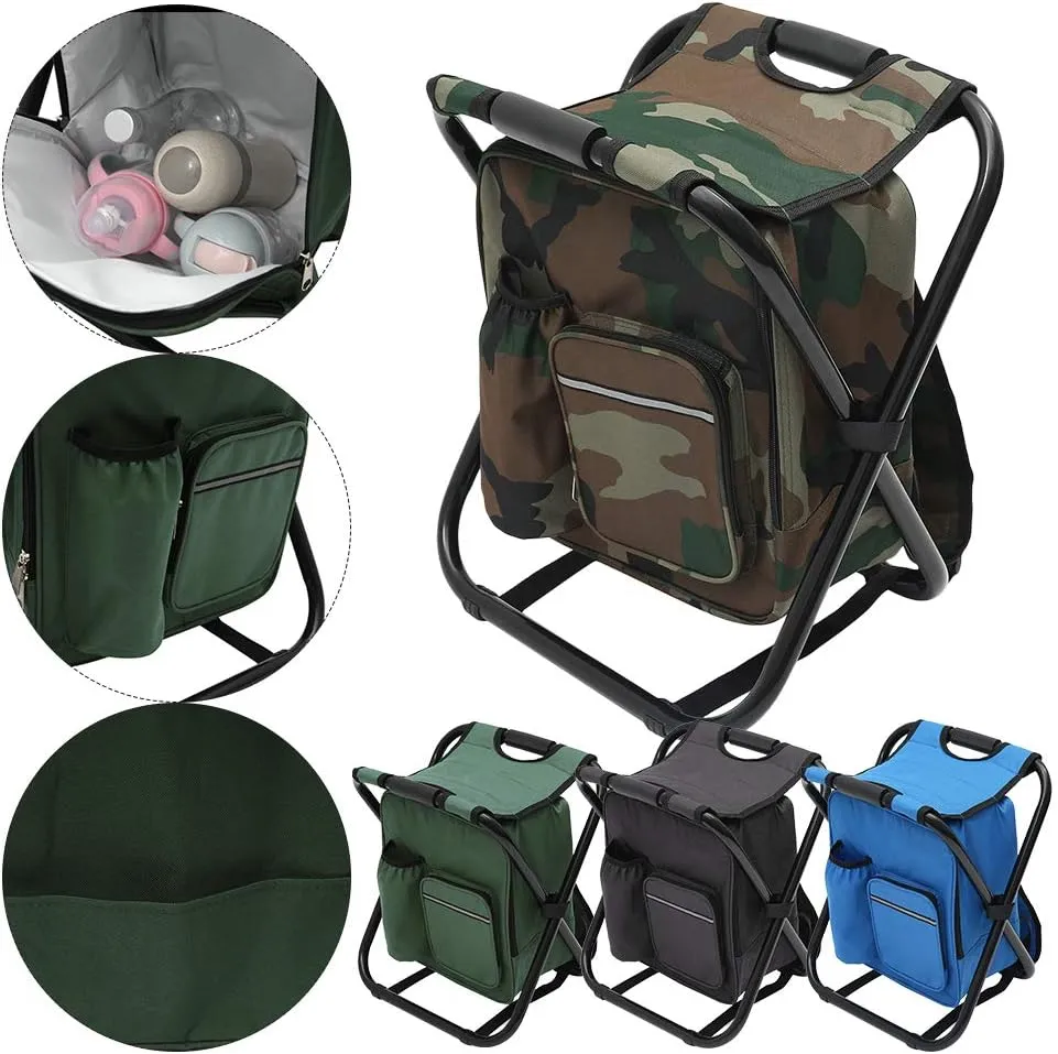 Fishing Chair Portable Camping Chair Camping Stools Insulated Cooler Bag Collapsible Camping Hunting Fishing Multifunction Chair Fishing Gear Fishing Backpack Chair w Front Pocket Bottle Pocket