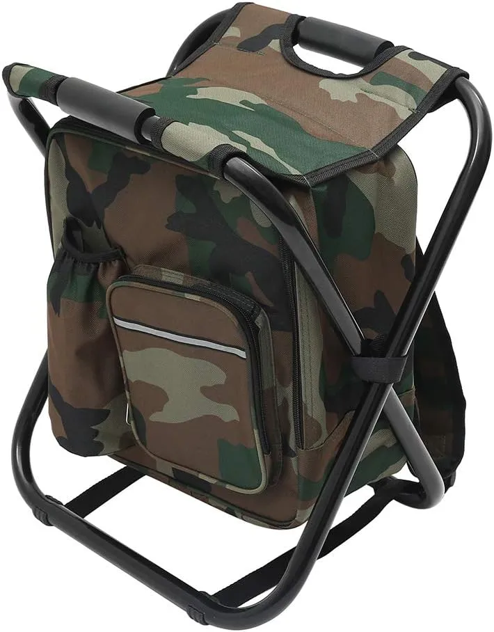 Fishing Chair Portable Camping Chair Camping Stools Insulated Cooler Bag Collapsible Camping Hunting Fishing Multifunction Chair Fishing Gear Fishing Backpack Chair w Front Pocket Bottle Pocket