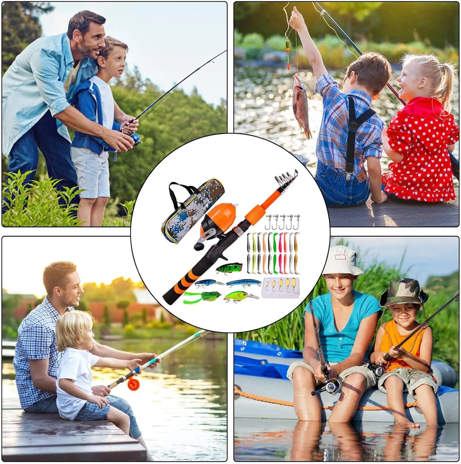 Fishing Pole Set - Beginners Fishing Kit - Soft Telescopic Rod with Carry Bag | Beginner-Friendly Angling Kit for Boys and Girls | Lightweight Outdoor Fishing Gear for Family Fun Or Travel
