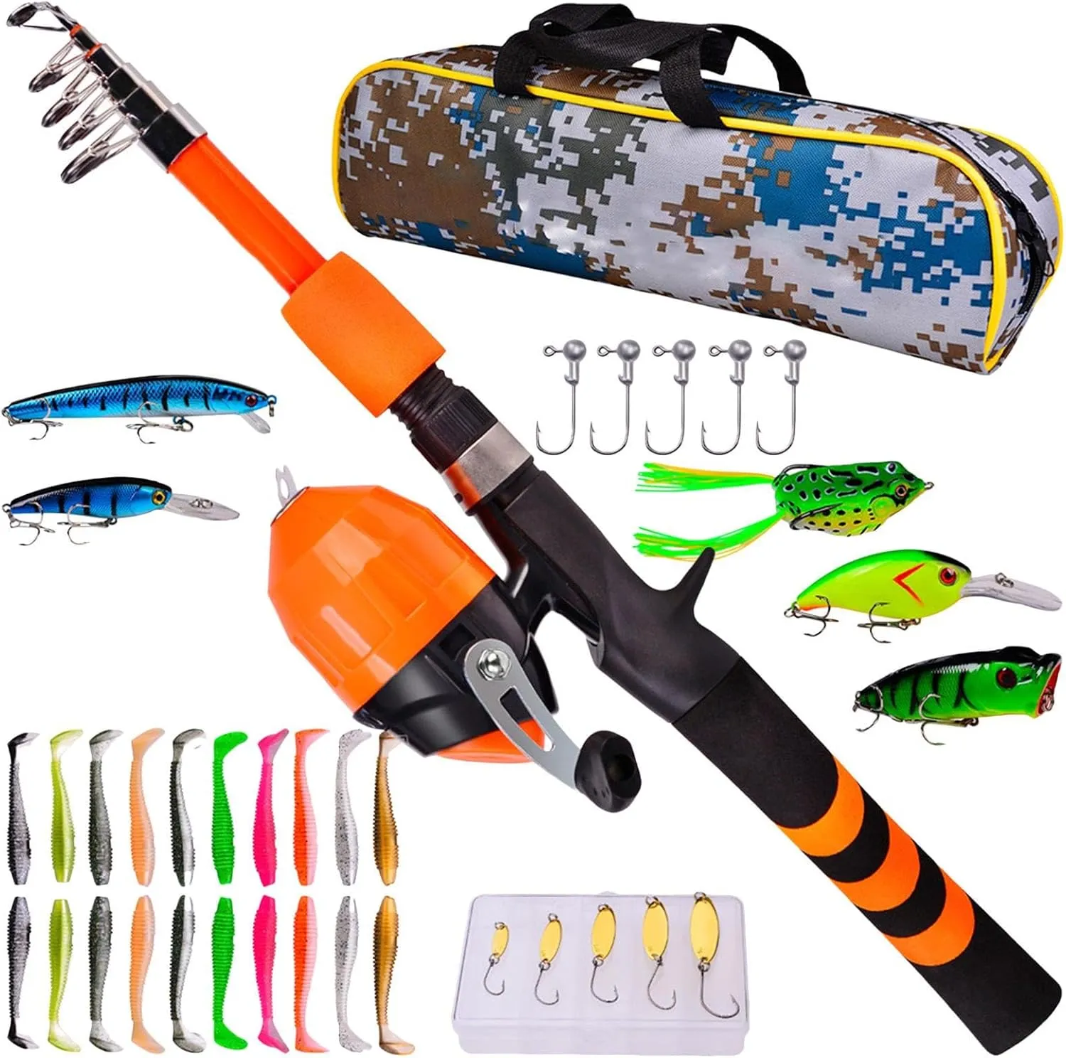 Fishing Pole Set - Beginners Fishing Kit - Soft Telescopic Rod with Carry Bag | Beginner-Friendly Angling Kit for Boys and Girls | Lightweight Outdoor Fishing Gear for Family Fun Or Travel