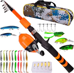 Fishing Pole Set - Beginners Fishing Kit - Soft Telescopic Rod with Carry Bag | Beginner-Friendly Angling Kit for Boys and Girls | Lightweight Outdoor Fishing Gear for Family Fun Or Travel