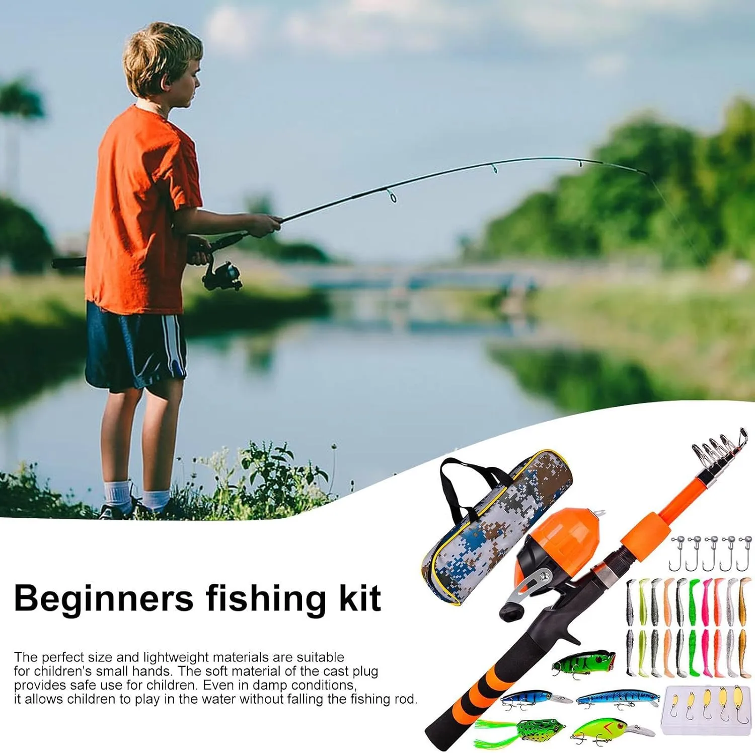 Fishing Pole Set - Beginners Fishing Kit - Soft Telescopic Rod with Carry Bag | Beginner-Friendly Angling Kit for Boys and Girls | Lightweight Outdoor Fishing Gear for Family Fun Or Travel