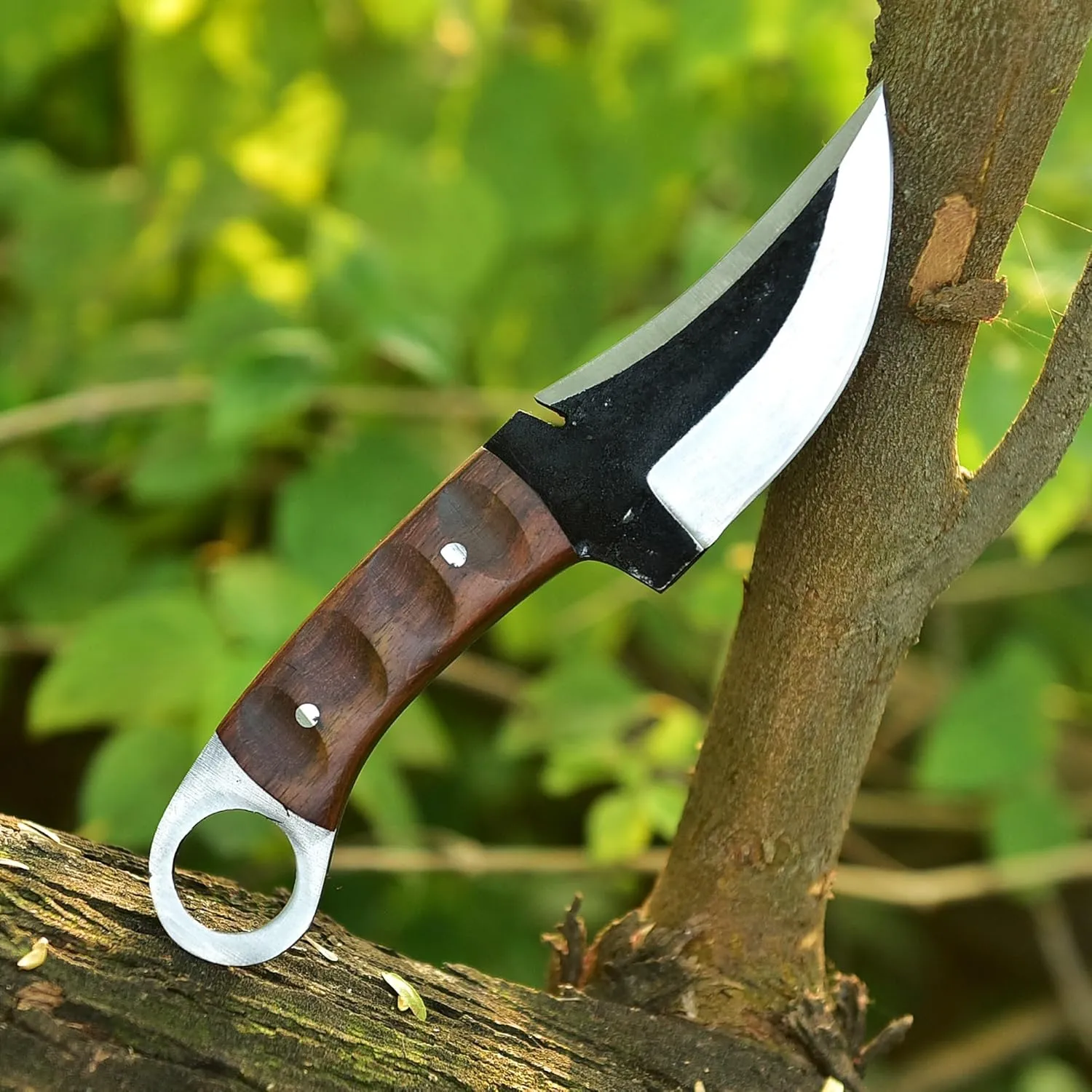 Fixed Blade Hunting Forged Tracker Knife - 8 Inches Carbon Steel Razor Sharp Blade Full Tang Bushcraft Knives with Premium Leather Belt Sheath. Used For Hunting Outdoor Camping, Hiking, Skining Knife.