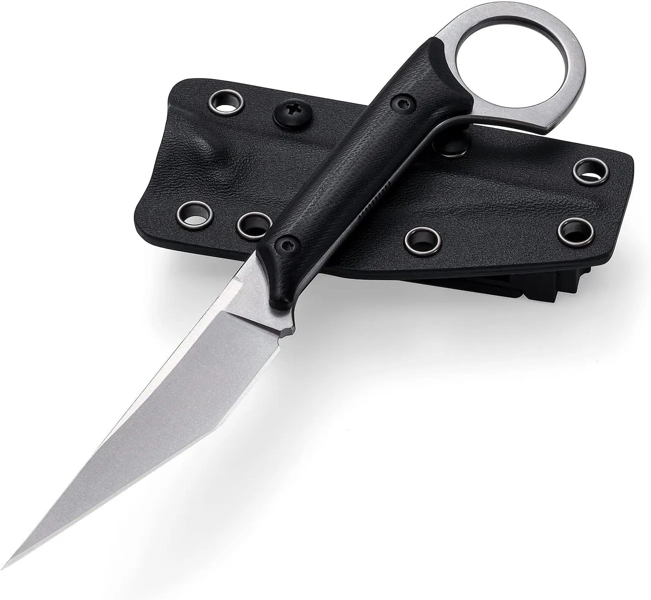 Fixed Blade Knife With D2 Stonewashed Steel Blade, G10 Handle - Tactical EDC Sharp Straight Utility for Outdoor Survival, Hiking, Camping - Kydex Sheath OS1014 (Silver)