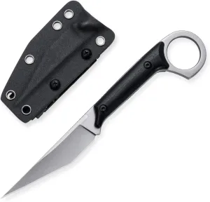 Fixed Blade Knife With D2 Stonewashed Steel Blade, G10 Handle - Tactical EDC Sharp Straight Utility for Outdoor Survival, Hiking, Camping - Kydex Sheath OS1014 (Silver)