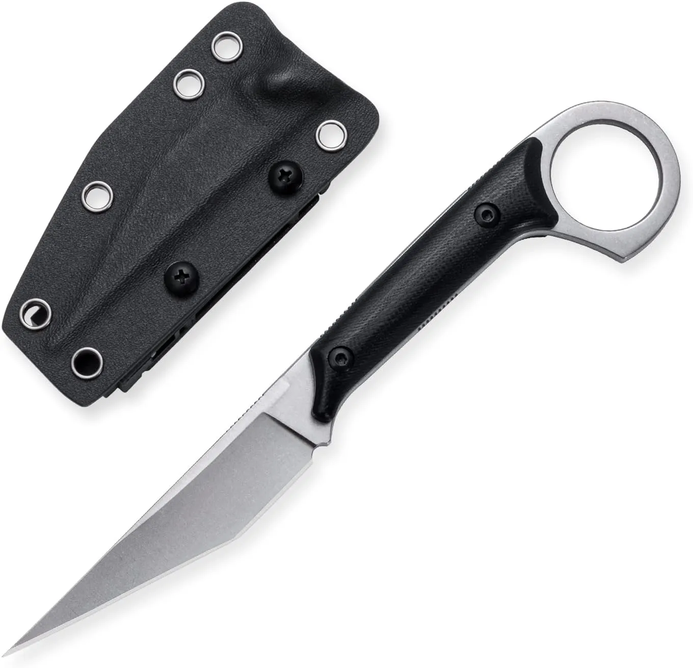 Fixed Blade Knife With D2 Stonewashed Steel Blade, G10 Handle - Tactical EDC Sharp Straight Utility for Outdoor Survival, Hiking, Camping - Kydex Sheath OS1014 (Silver)