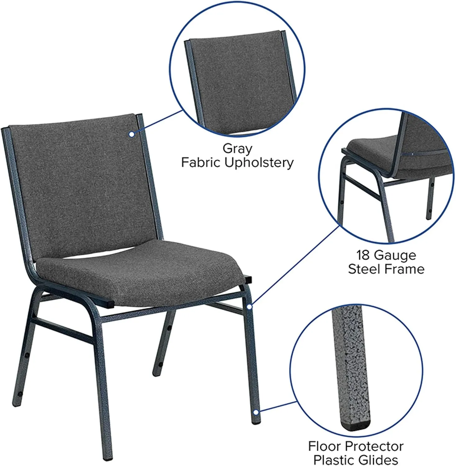 Flash Furniture HERCULES Series Heavy Duty Gray Fabric Stack Chair with Ganging Bracket