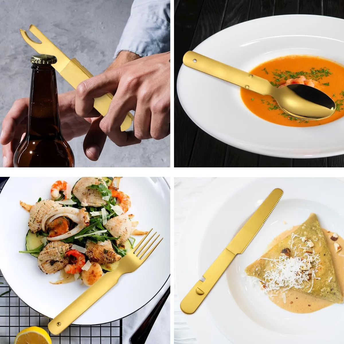 Flatware Silverware Set, 4/16/24/32/40/48 Pieces Stainless Steel Outdoor Tableware Set Travel Portable Foldable Combination Table Knife, Fork And Spoon Multi-function Bottle Opener, Tableware