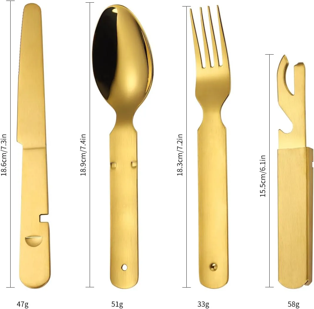 Flatware Silverware Set, 4/16/24/32/40/48 Pieces Stainless Steel Outdoor Tableware Set Travel Portable Foldable Combination Table Knife, Fork And Spoon Multi-function Bottle Opener, Tableware