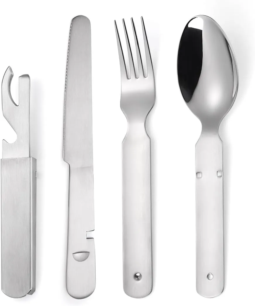 Flatware Silverware Set, 4/16/24/32/40/48 Pieces Stainless Steel Outdoor Tableware Set Travel Portable Foldable Combination Table Knife, Fork And Spoon Multi-function Bottle Opener, Tableware