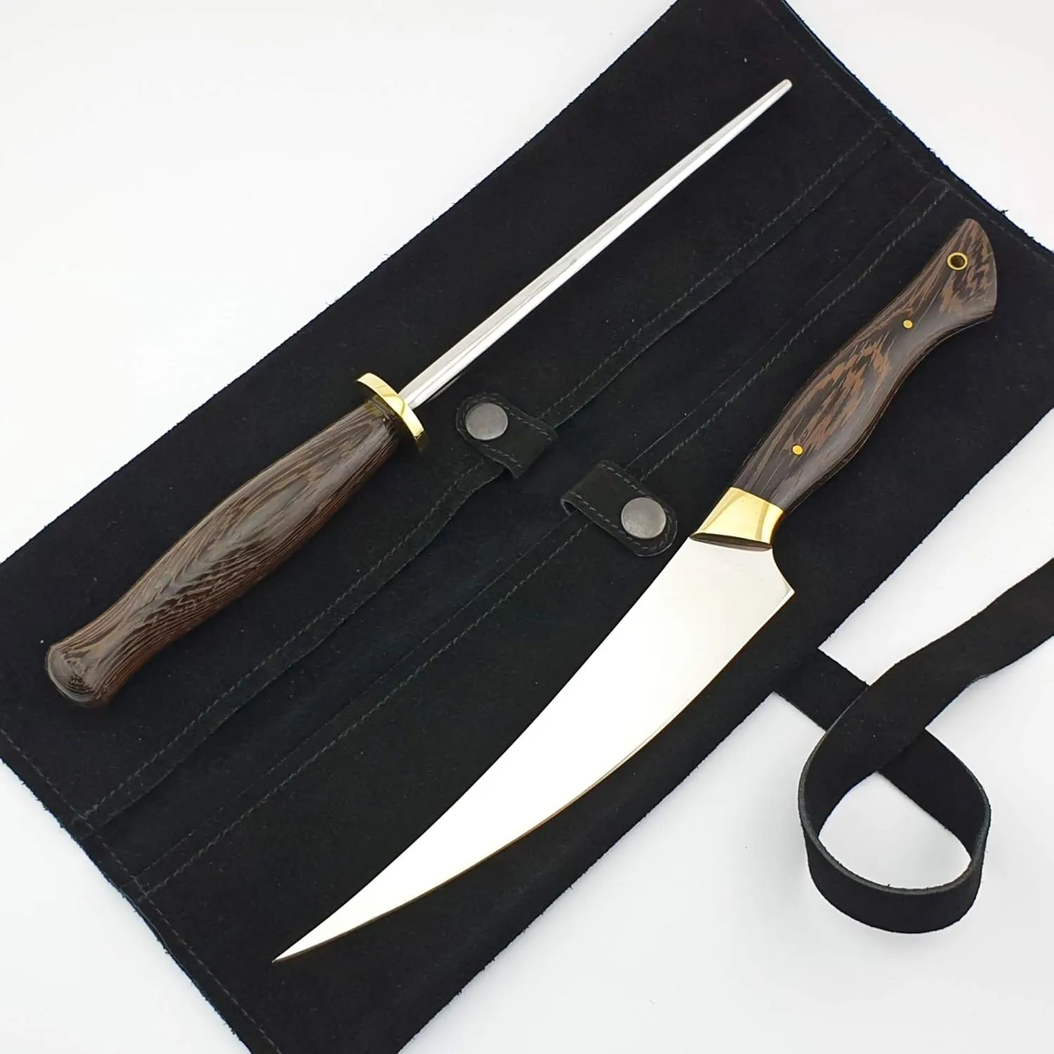Flexible Fillet Knife Set | 8" inches Fish Meat Slicer|Satin Finish 440C Stainless Steel Handcrafted Boning Knife|Wangy Handle comes with Knife Sharpener,Perfect Fishing Gifts