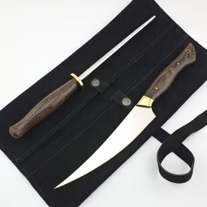 Flexible Fillet Knife Set | 8" inches Fish Meat Slicer|Satin Finish 440C Stainless Steel Handcrafted Boning Knife|Wangy Handle comes with Knife Sharpener,Perfect Fishing Gifts