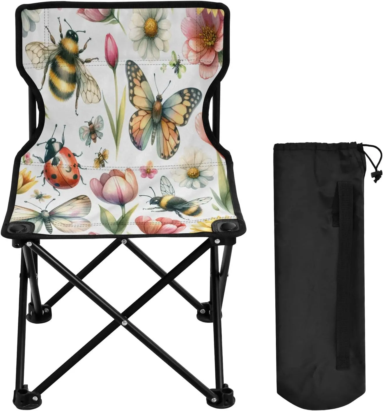 Flower Butterfly Nectar Portable Outdoor Folding Chair Anti-Slip Padded Oxford Cloth Stool Camping Chair Small for Beach Hiking Fishing Gardening Quad Camp Chair