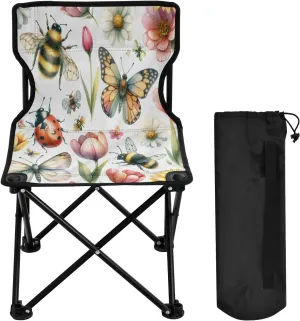 Flower Butterfly Nectar Portable Outdoor Folding Chair Anti-Slip Padded Oxford Cloth Stool Camping Chair Small for Beach Hiking Fishing Gardening Quad Camp Chair