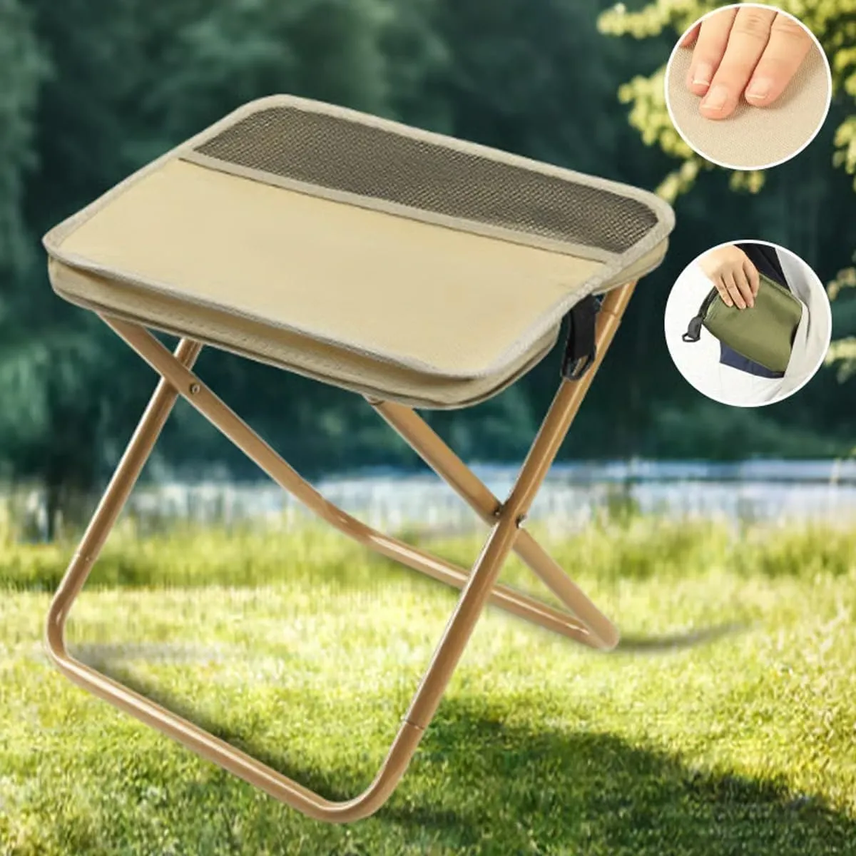 Foldable Backpack Stool, Portable Camping Stool & Collapsible Chair for Fishing, Lightweight Outdoor Seat with Adjustable Strap, 250lb Capacity for Fishing Travel Picnics Hiking BBQ