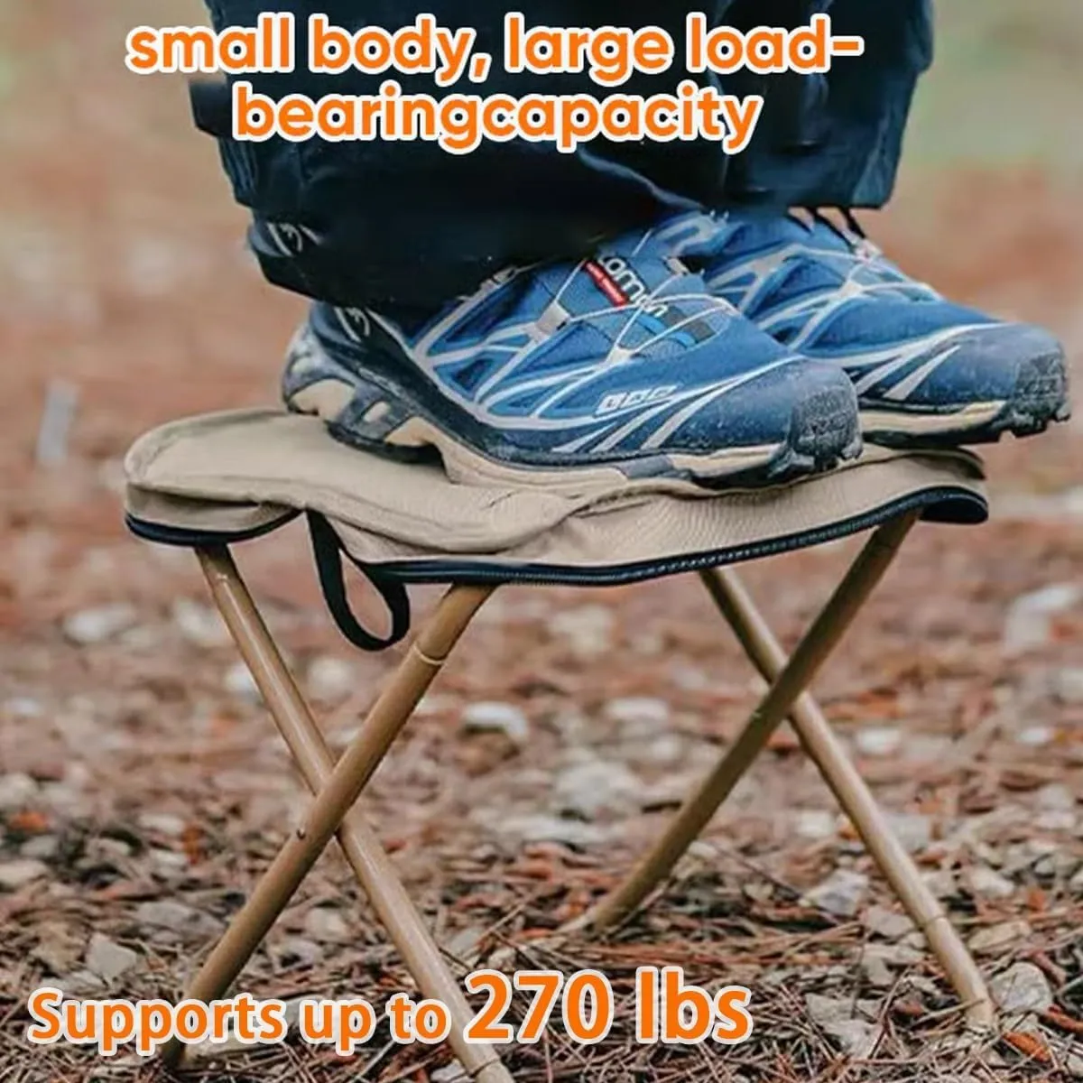Foldable Backpack Stool, Portable Camping Stool & Collapsible Chair for Fishing, Lightweight Outdoor Seat with Adjustable Strap, 250lb Capacity for Fishing Travel Picnics Hiking BBQ