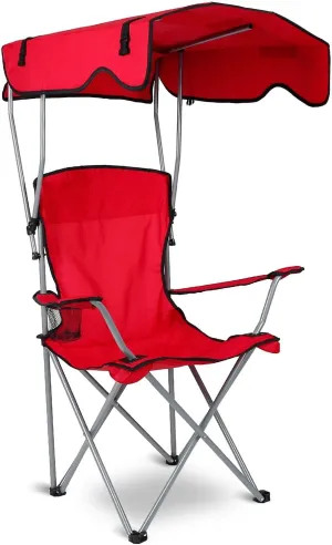 Foldable Beach Canopy Chair,Sun Protection Camping Lawn Canopy Chair 330LBS Load Folding Seat w/Cup Holder for Beach,Poolside,Travel,Picnic - Red