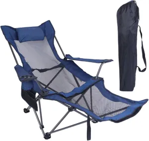 Foldable Camping Chair 330 lbs Heavy Duty Steel Lawn Chair Beach Chair Foldable Chair with Reclining Backrest Angled Cup Holder Pillow Side Pocket Carrying Bag