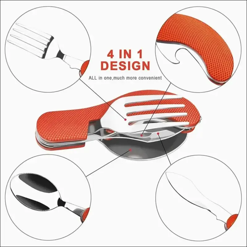 Foldable camping utensil set - multi-functional knife, fork, spoon combo for outdoor activities